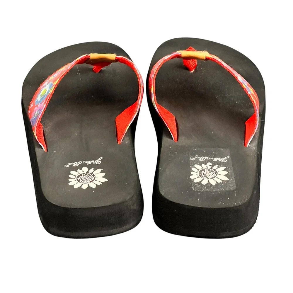 Yellow Box Red Floral Mellow Mat Platform Flip Flop Sandals Womens Size 8 - Picture 2 of 10